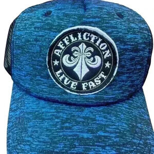 Affliction Trucker Hat Snapback Cap Blue Black NWT with logo